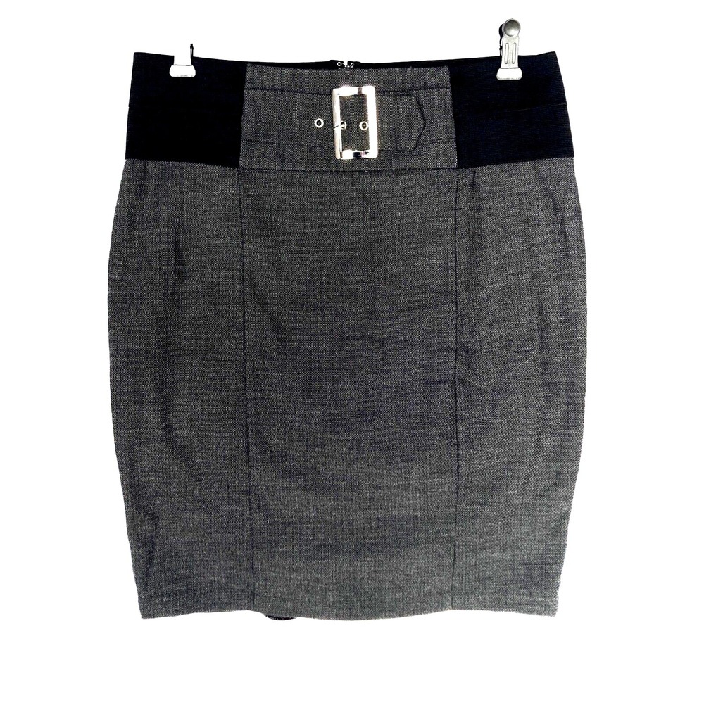 Y2k Stooshy Belted High Rise Stretchy Bodycon Pencil Retro Mini Skirt Size 9 L